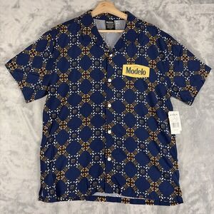 Modelo Button Down Shirt Mens Small Multicolor Stretch Beer Brewery Logo Promo